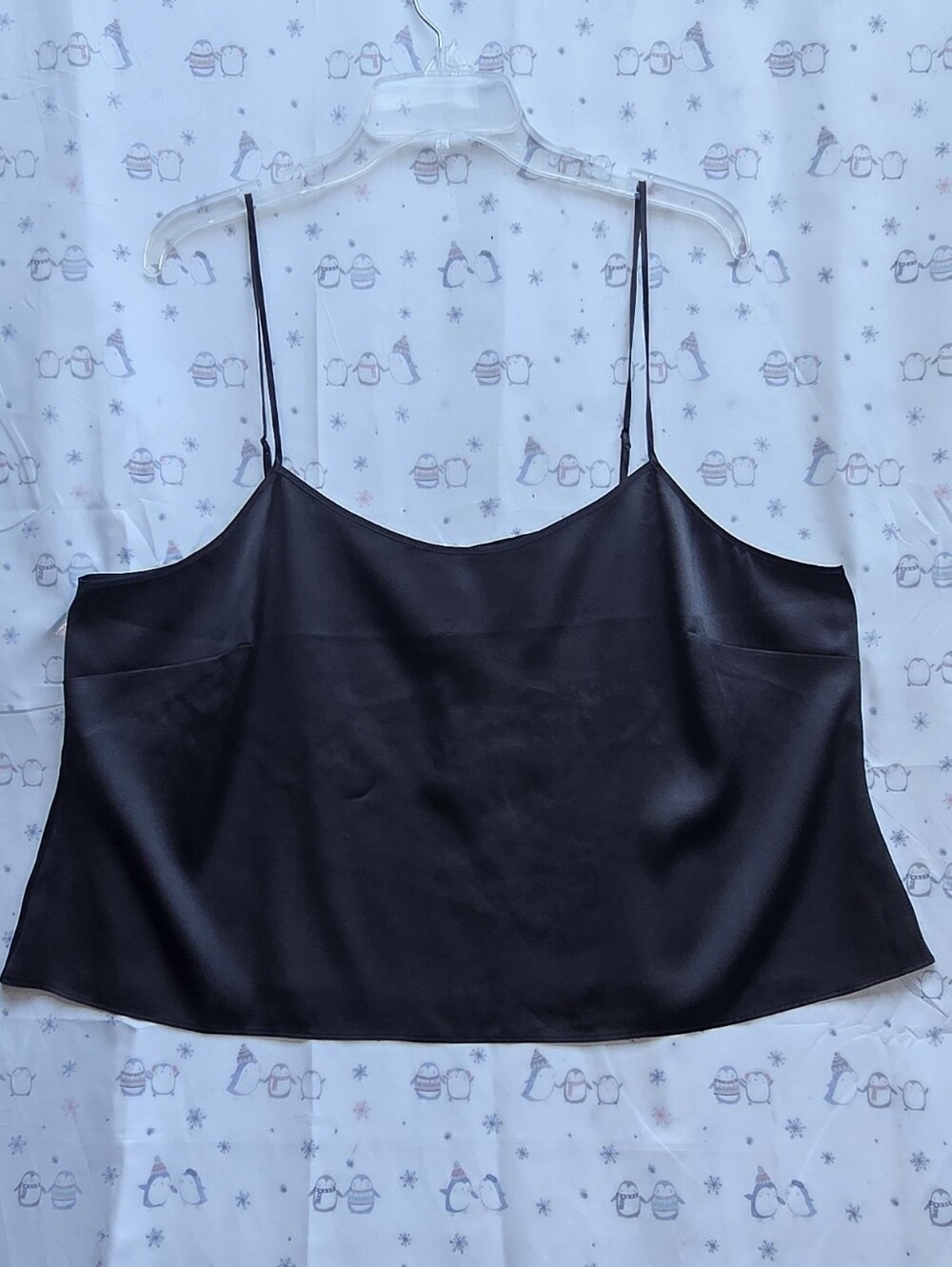 Skims Stretch Silk Cropped Sleep Tank Top Black Spaghetti Strap Cami AP-TNK-0488